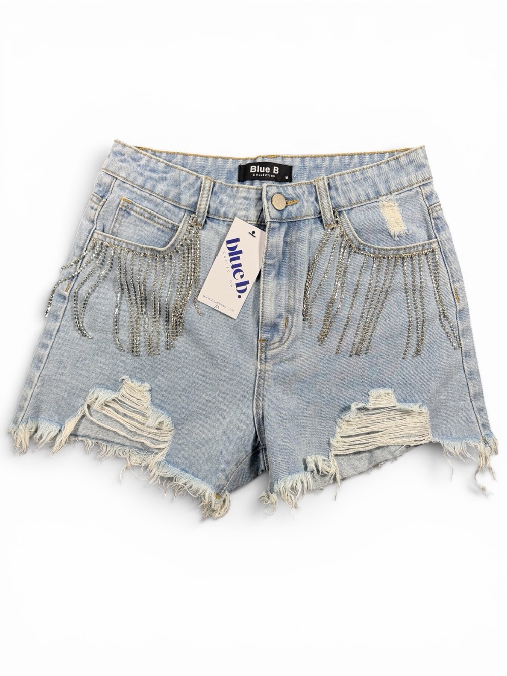 Denim Western Rhinestone Fringe with distressing - NWT